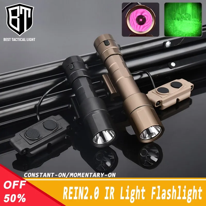 

WADSN Tactical REIN 2.0 Flashlight IR LED Light Hunting Weapon Airsoft Gun Accessroy With Pressure Switch Fit 20mm Picatinny Rai