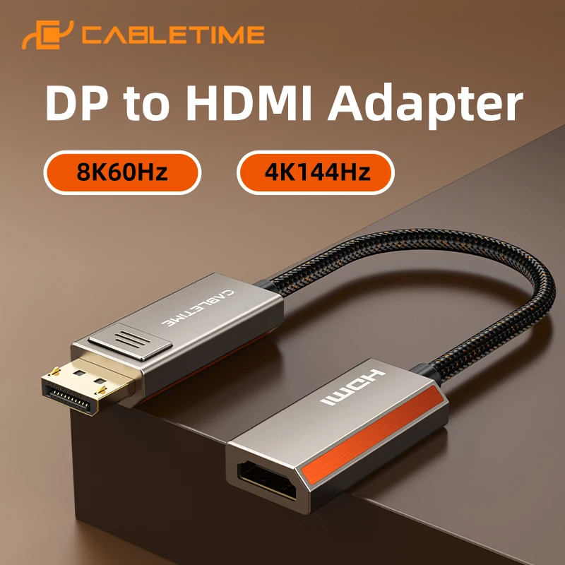 

CABLETIME 8K60Hz Адаптер DP-HDMI DP 2.1 Адаптер Displayport-HDMI из цинкового сплава для монитора ПК Переключатель PS5 Компьютер Nintendo