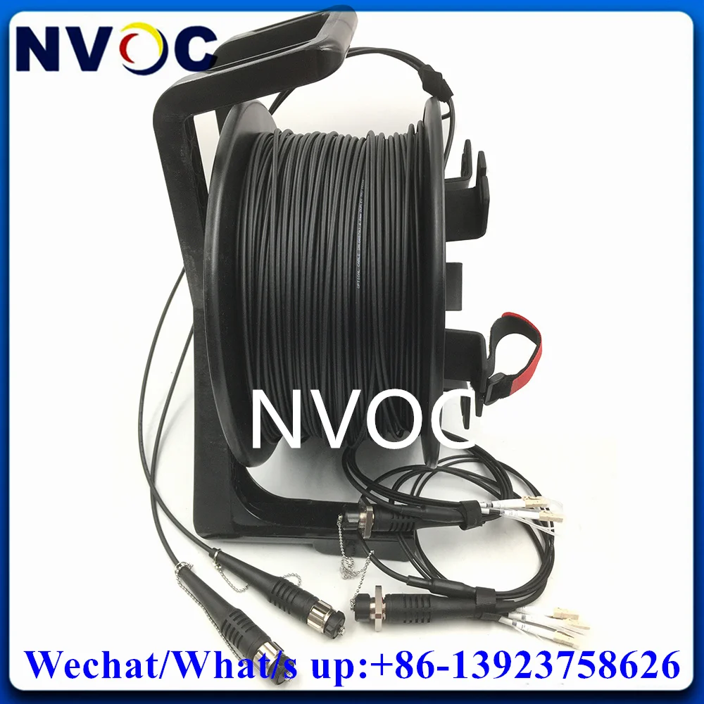 4F OM3-300 MMF 200M 4Core ODC Male PCD310 Portable Field Deployable Tactical Reels and 2Pcs 4C ODC-LC Armored Fiber Optic Cable