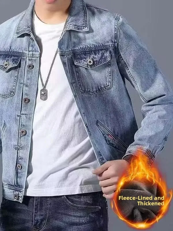 

Мужская джинсовая куртка с подкладкой, осенне-зимняя, в стиле ретро, приталенная, молодежная, удлиненная, для мужчин