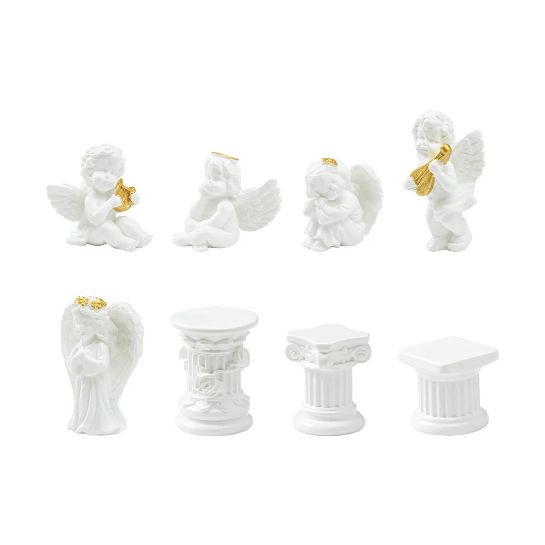 Resin Angel Figurines Mini Roman Column Statue Cupid Cherub Sculpture Micro Landscape Ornament Fairy Garden Home Desktop Crafts view 5