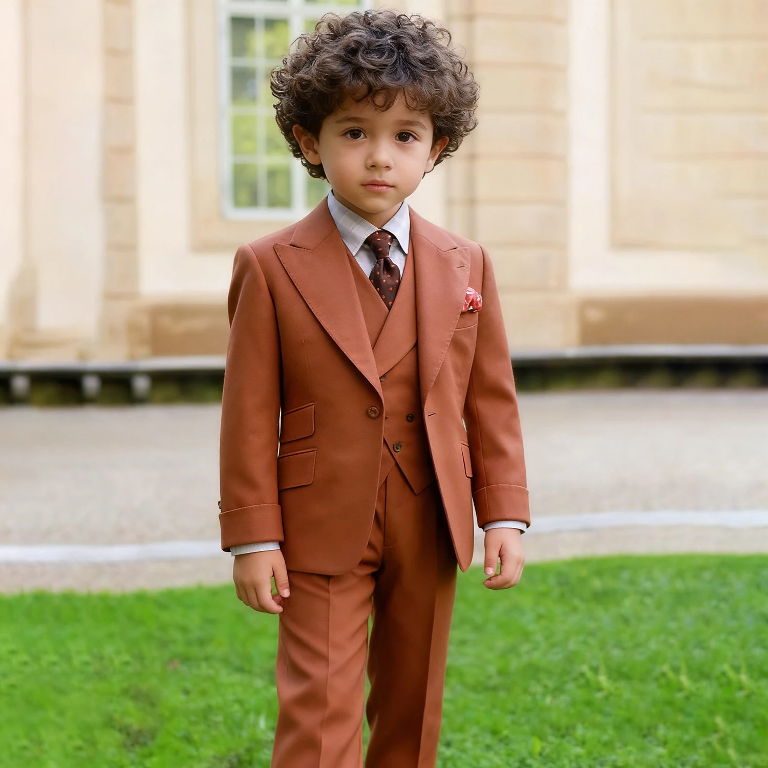

Formal Solid Color Boy's Suits Fashion Single Breasted Peak Lapel Slim Fit 3 Piece Jacket Pants Vest Kids Clothing Bespoke Sets