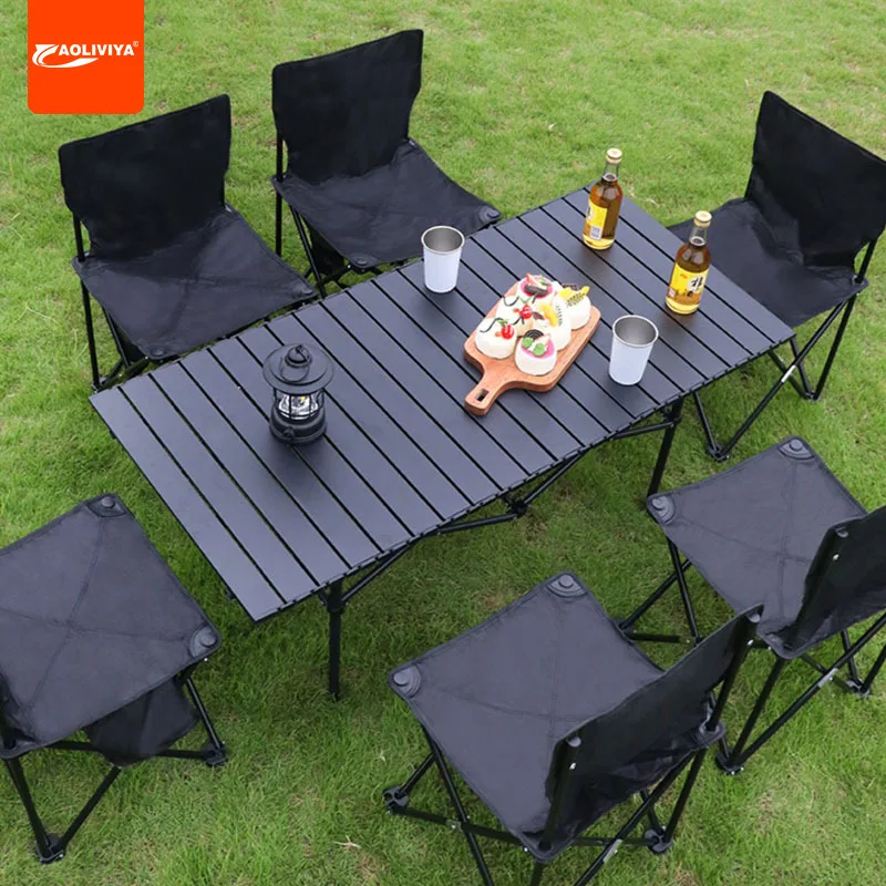 Aoliviya Outdoor Folding Table Chair Suit Portable Egg Roll Table Integrated Desktop Table Picnic Camping Barbecue