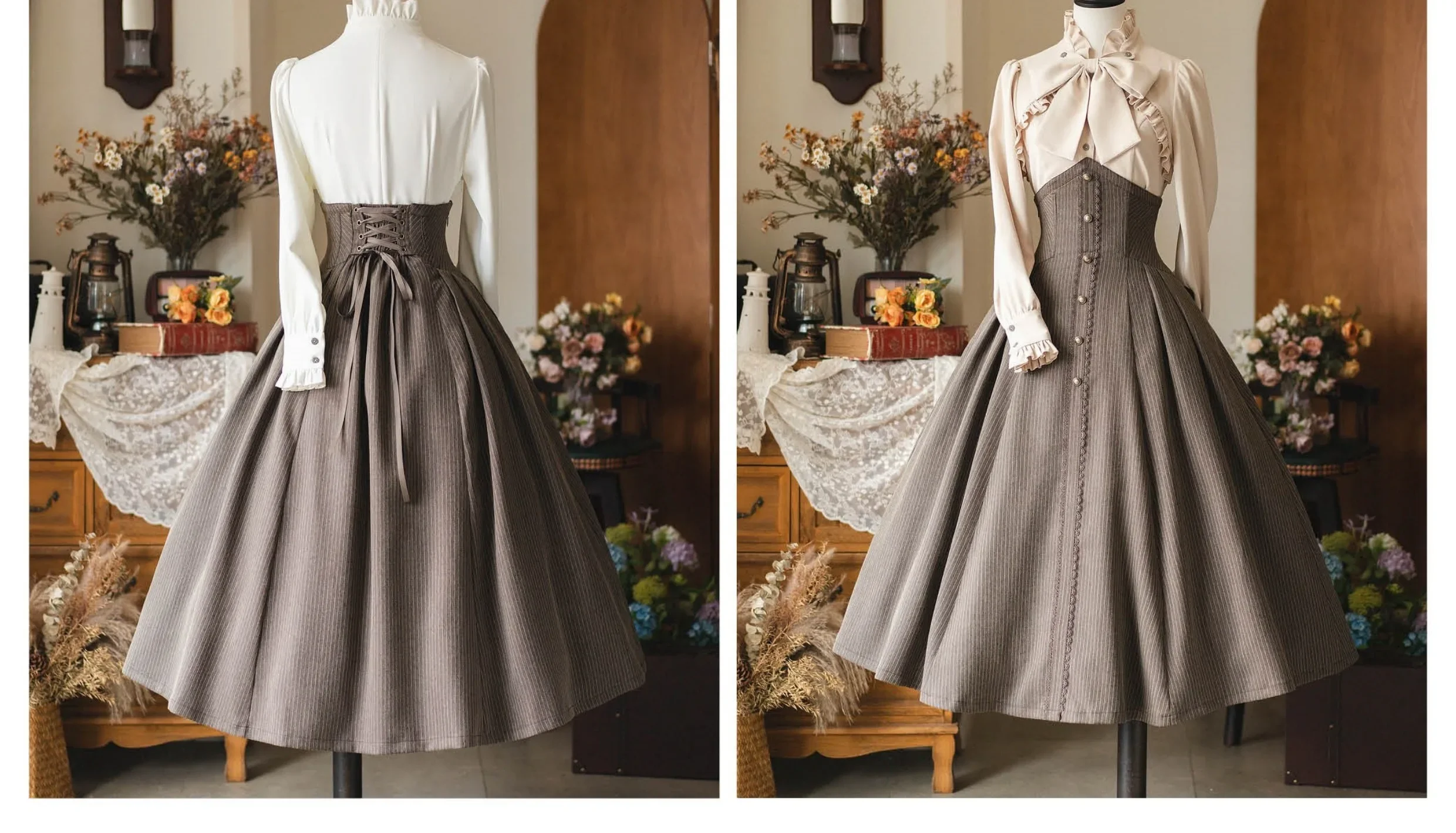 2026 ربيع جديد المرأة الوقوف طوق كم طويل قميص صغير معطف الرأس أنيقة الكلاسيكية تنورة طويلة الأصلي الرجعية تنورة مجموعة #4