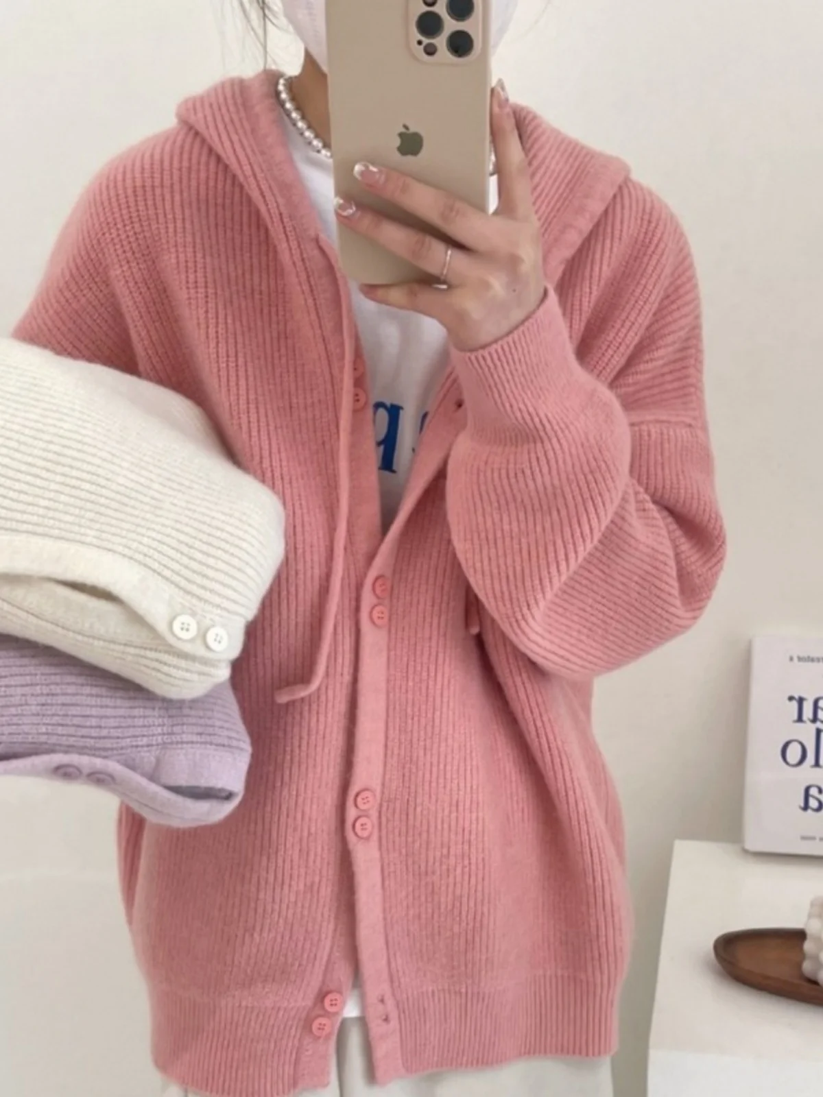 Spring Autumn Lazy Sle Knitted Open Cardigan Korean Pure Color Casual Versatile Hooded Long Sve ular Fem Outerwear