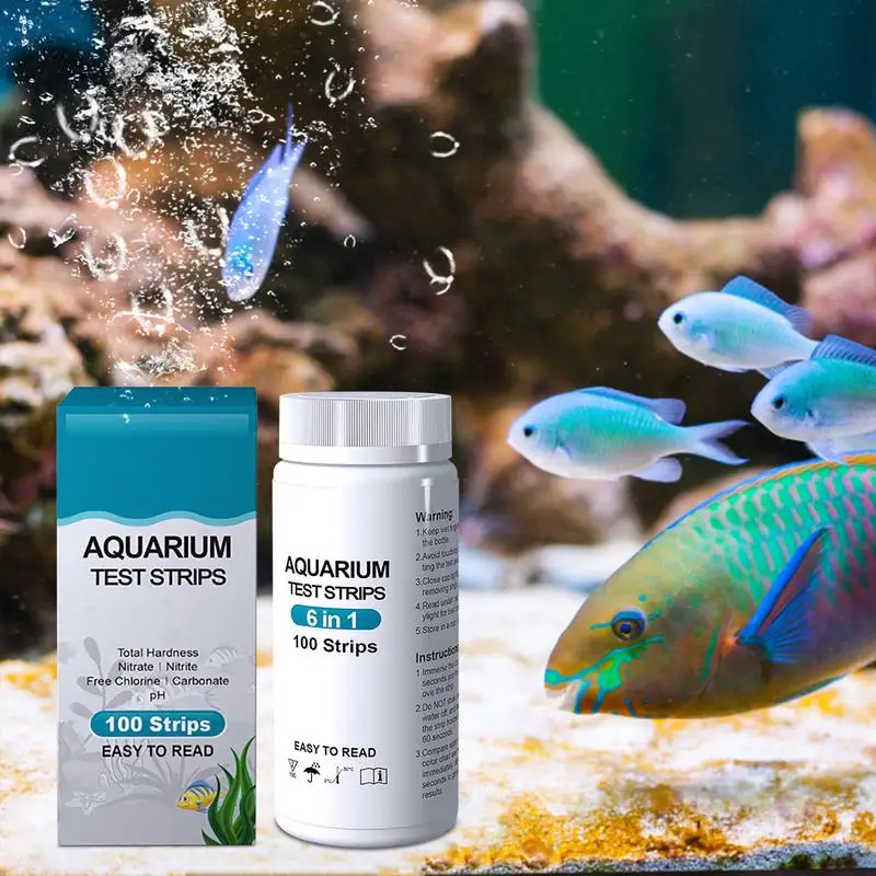 Fish Tank Test Strips 6 in 1 Aquarium Test Strips 100pcs Water Test Kit Tests for General Hardness Nitrite PH Carbonate Chlorine