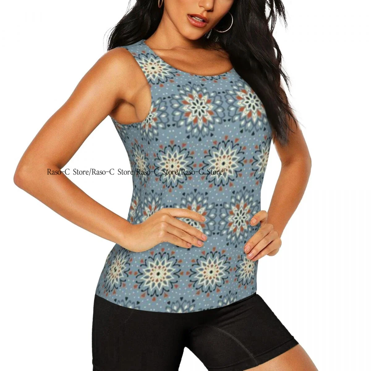 Women Fitness Sexy Yoga Vest Spanish Ethnic Folk Flowers Gym Sports Top Tank Female