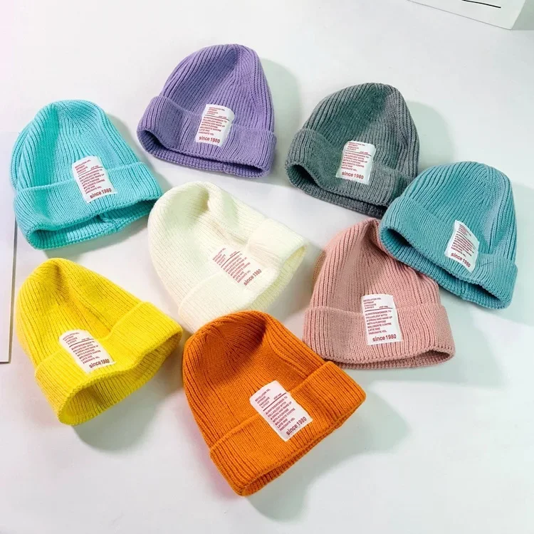 Fashionable Unisex Baby Knit Cap For Fall/Winter Solid Color Pullover Hat Suitable For 1-2-4 Years Old Children Keep Warm