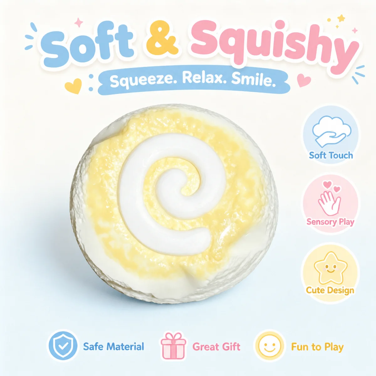 Food Grade Round Cake Squishy Toy Soft Squeeze Stress Relief Toy Cream Swirl Dessert Fidget Toy Slow Rebound Decompression Toy
