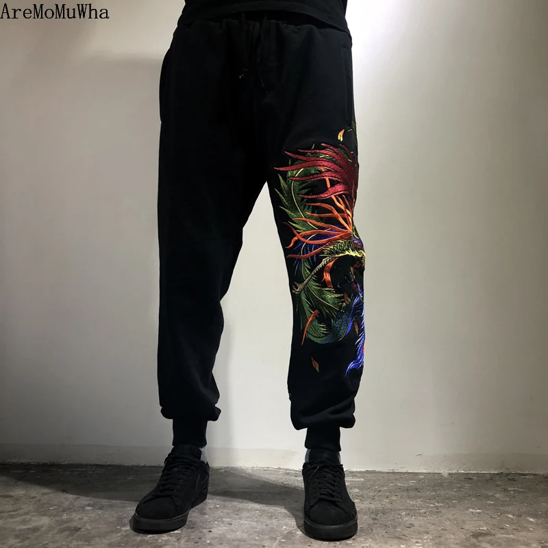 Autumn New Original Chinese Style Colorful Phoenix Heavy Industry Embroidery Men's Cotton Loose  Guard Pants M-2XL Baggy Pants