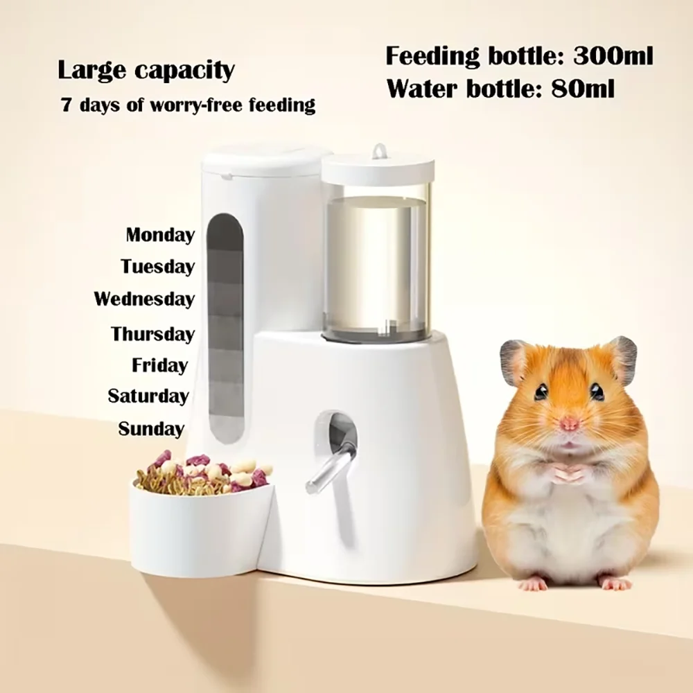 2 in 1 Hamster Automatic Feeder Water Bottle, Anti-Tipping Gravity Dispenser for Syrian Hamster, Small Pet Bowl view 4
