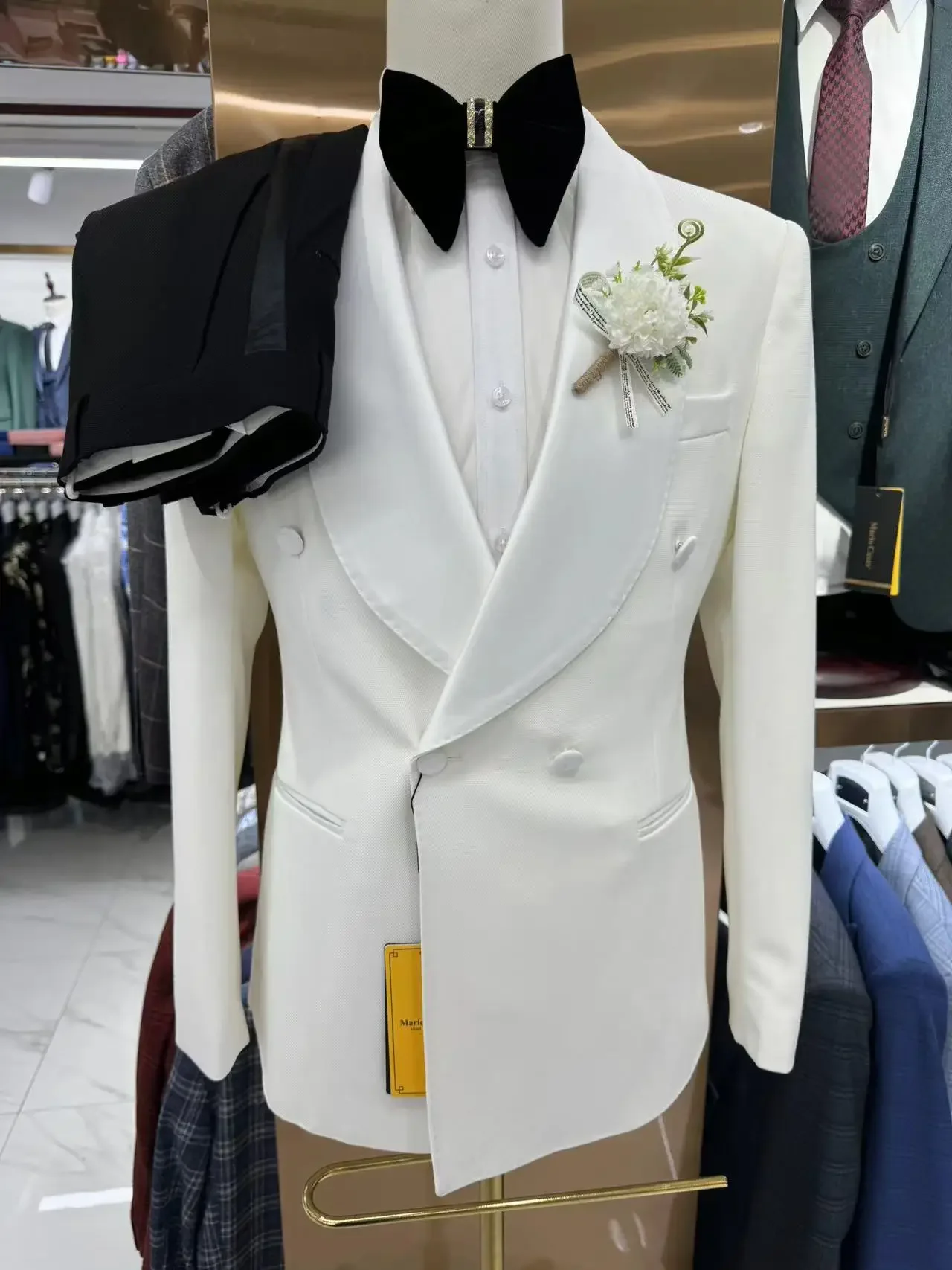Costumes de mariage à Double boutonnage pour hommes, 2 pièces, smoking, châle à revers, coupe cintré
