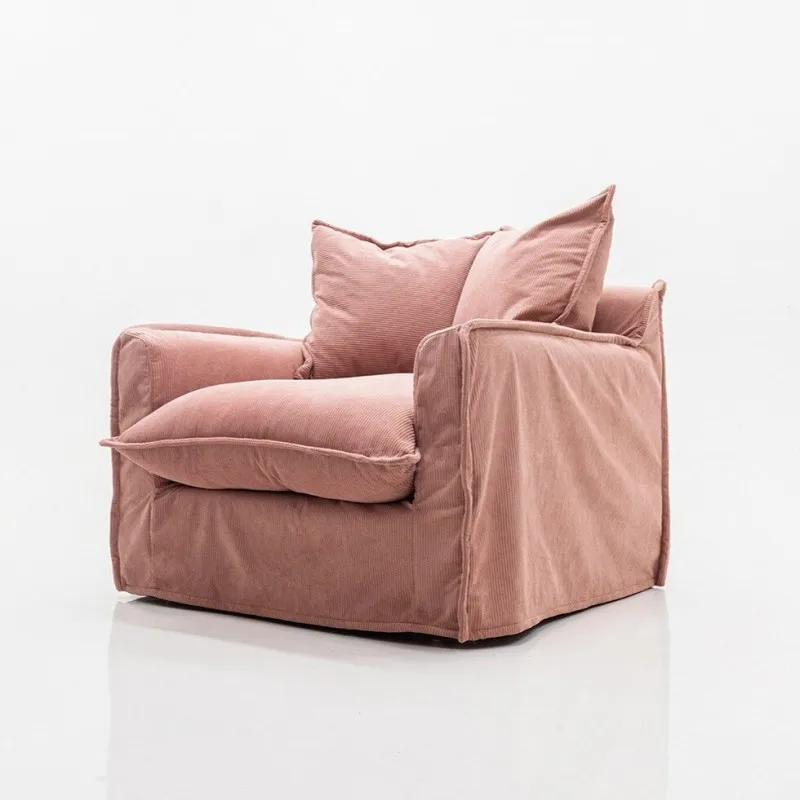 

Nordic modern corduroy fabric sofa removable and washable small apartment living room balcony pink casual single sofa