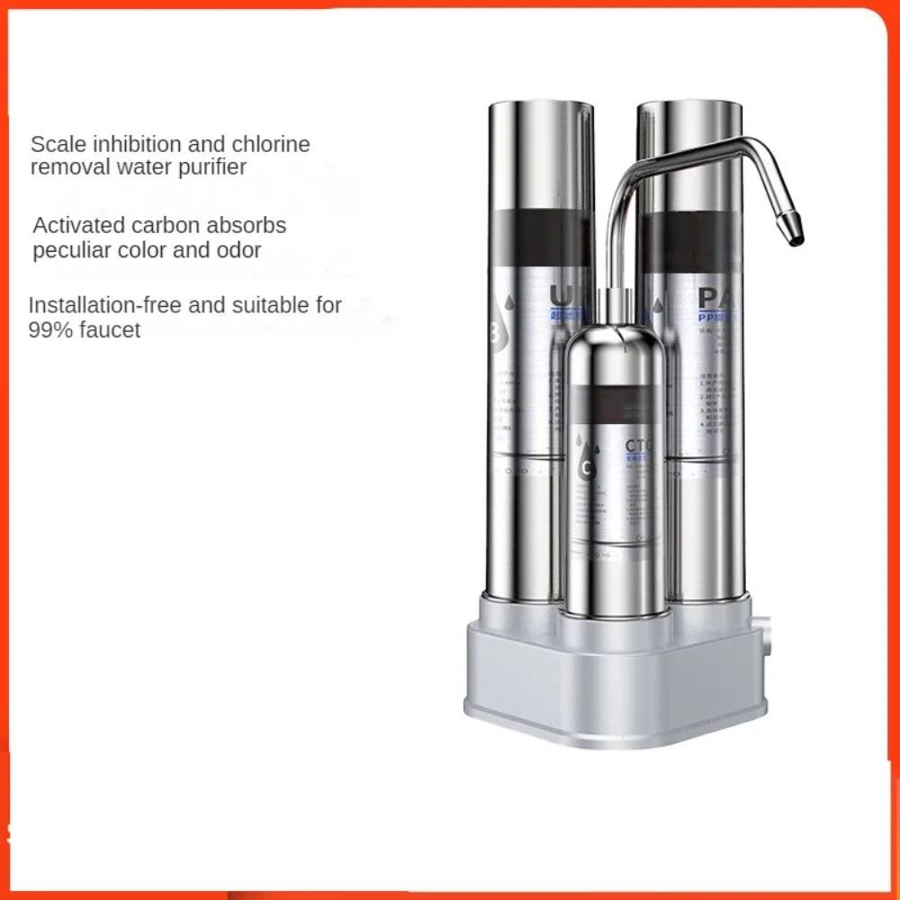 Stainless Steel 3- Stage Water Purifier Desktop Direct Drink Sediment Filter Ultrafilter Installation-Free ,0.01μm Filtration