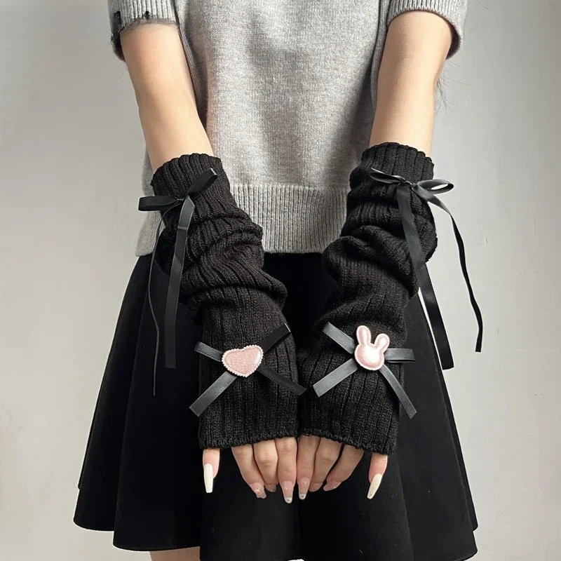 

Японский студенческий кавайный вязаный чехол на руку, милый и дышащий чехол с бантом в стиле Лолиты, чехол на рукав с половиной пальца