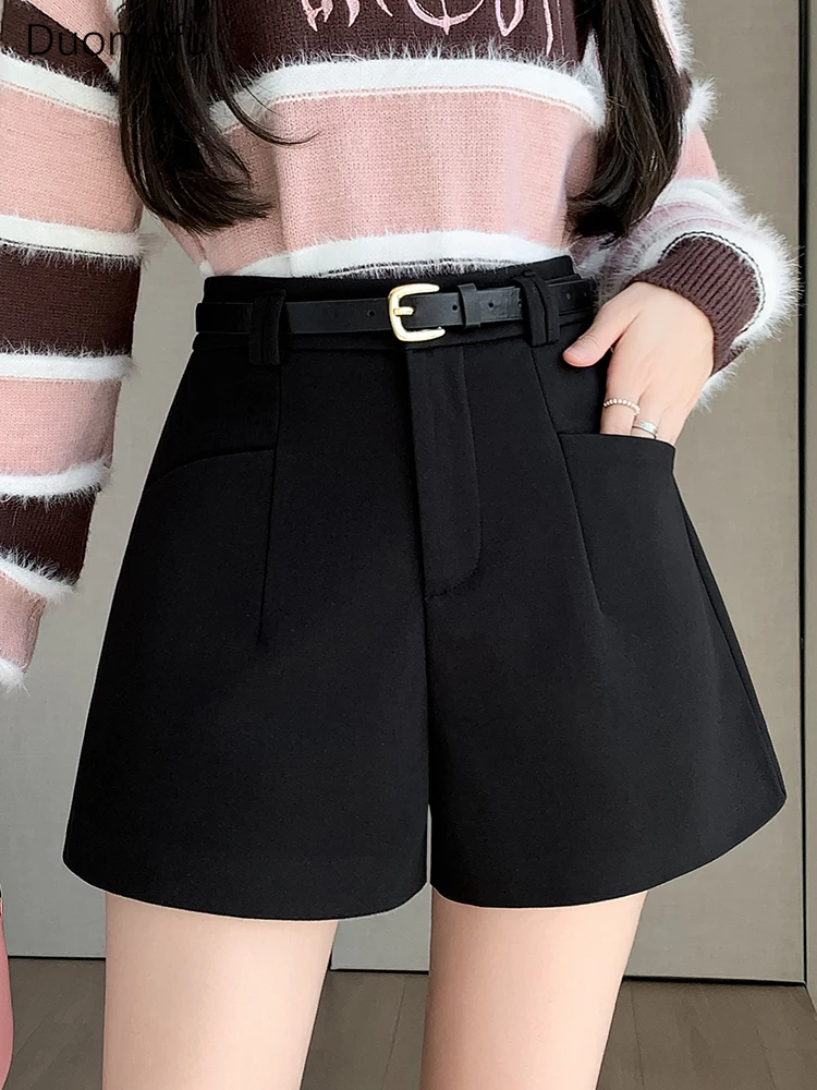 Duomofu Stylish Women's Casual Solid High Waist Wide Leg Shorts with Pocket Loose Woolen Suit Shorts Business Boot Shorts S-XL - Image 6