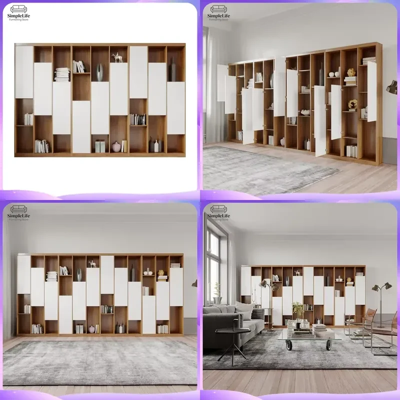 Modern Wall Mounted Bookshelf for Living Room Wooden Library Bookcase Storage Shelf Home Office Decor Organizer with