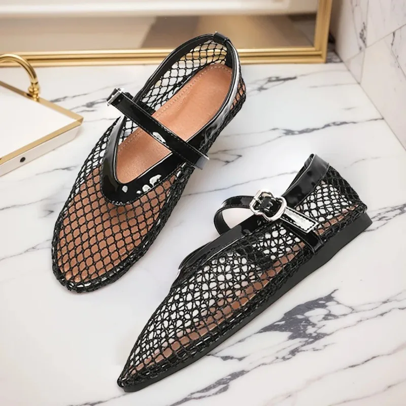 Women Mesh Ballet Flats Fishnet Ballerina Flats Comfortable Round Toe Ballet Shoes Breathable Casual Walking Shoes for Commuting