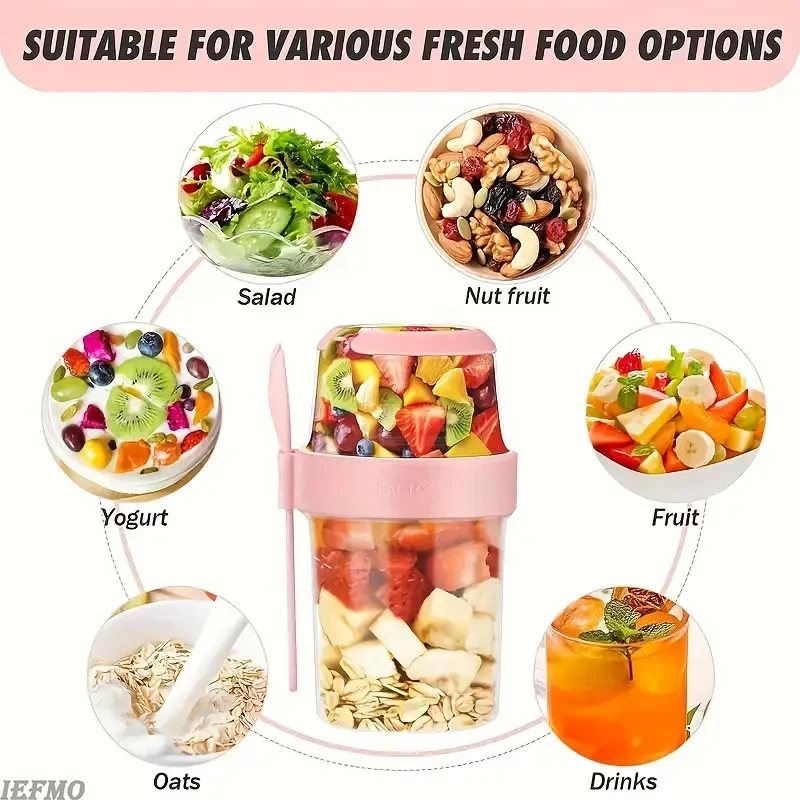 Portable Salad Shaker Cup with Fork 2-Layer Breakfast Food Container for Fruits Vegetables,Fitness Lunch Box for Gym Office Diet