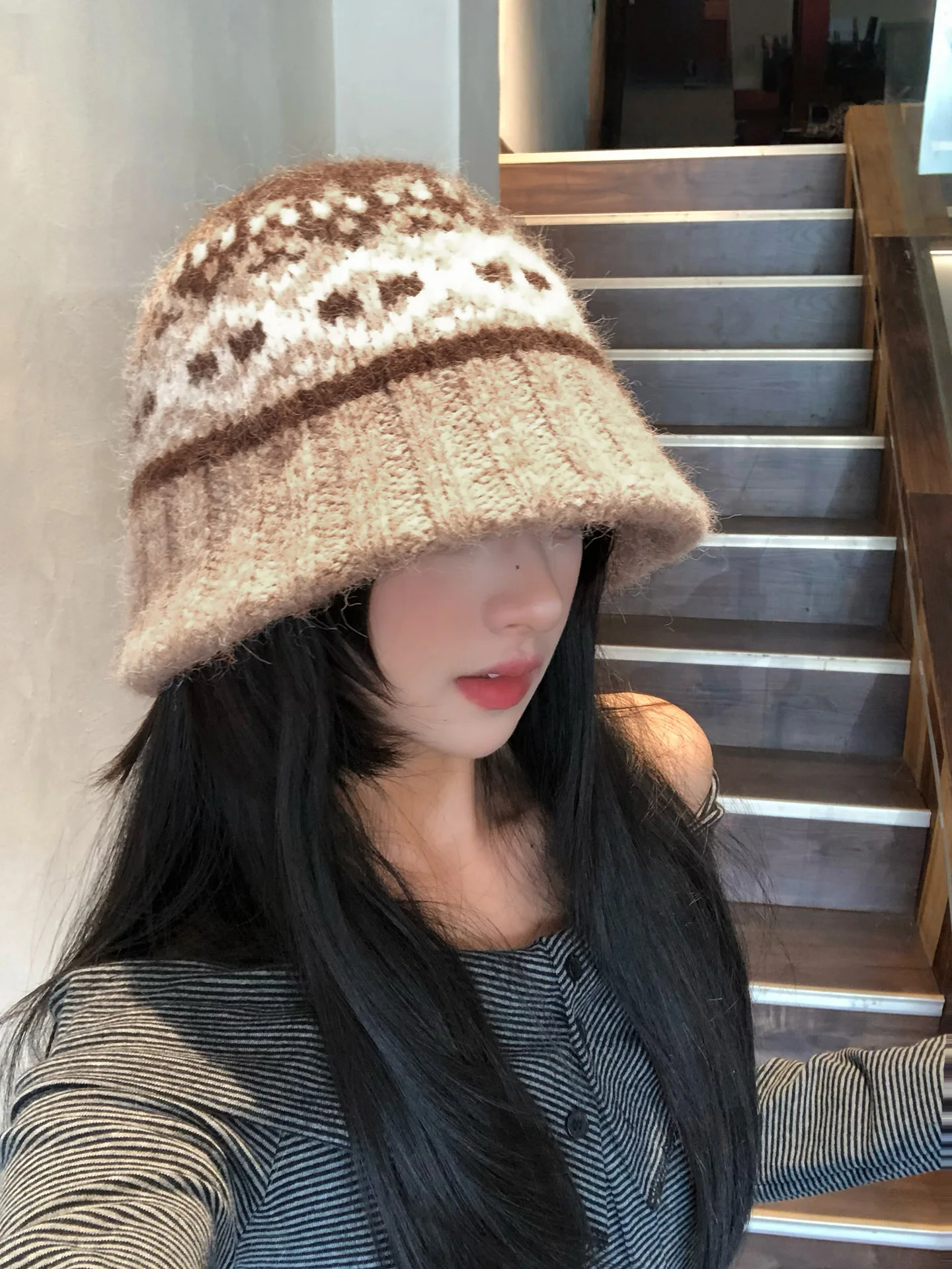 Warm Knitted Fisherman Hat Women's Autumn Winter Vintage Large Circumference Face Slimming Woolen Cap Stylish Bow Foldable