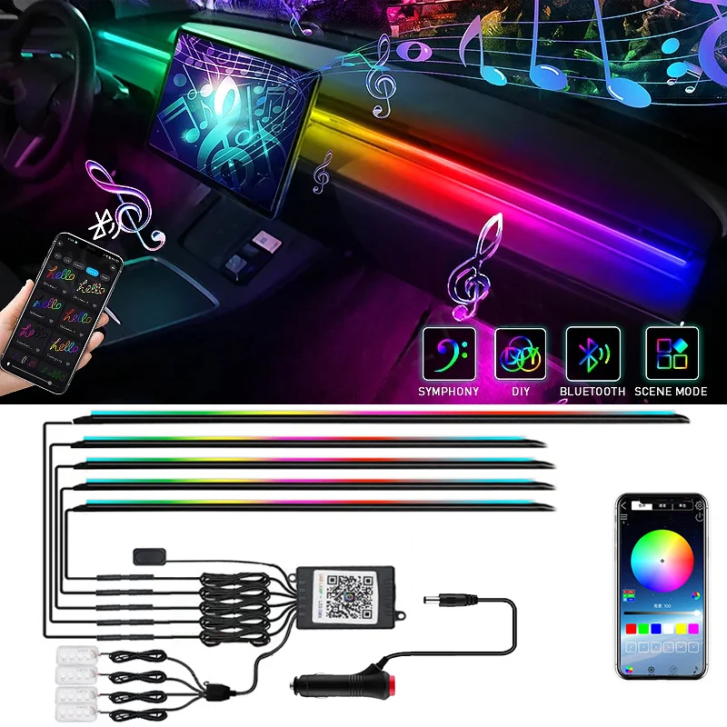 

Car Ambient Lights LED Interior RGB Symphony Atmosphere Lamp Cigarette lighter Bluetooth APP Control for Tesla Model 3 Y S X