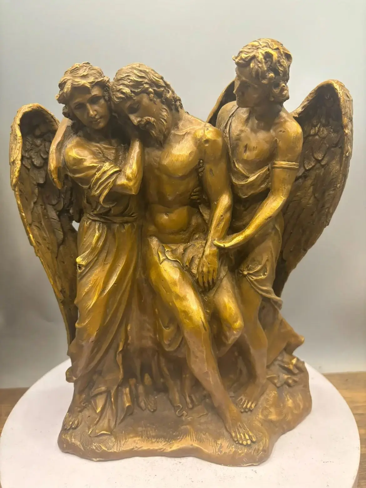 Old collection Christianity Christian Catholicism bronze sculpture statue Angel Rescue Jesus copper statue Faith ornament