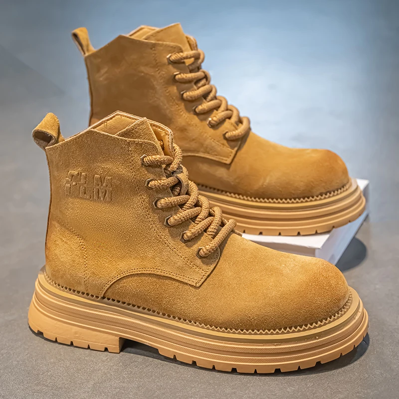 

Мужские ботинки 2025: Новые осенние повседневные универсальные модные высокие ботинки в британском стиле, рабочие, американские, желтые