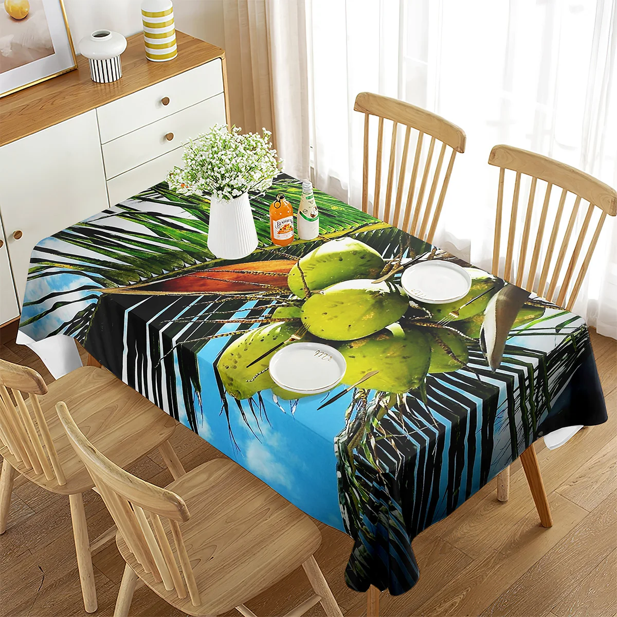 Beach Tablecloths, Summer Sea Coconut Trees Home Decor Table Cloths, Polyester Tablecloth For Indoor Living Room Kitchen Patio