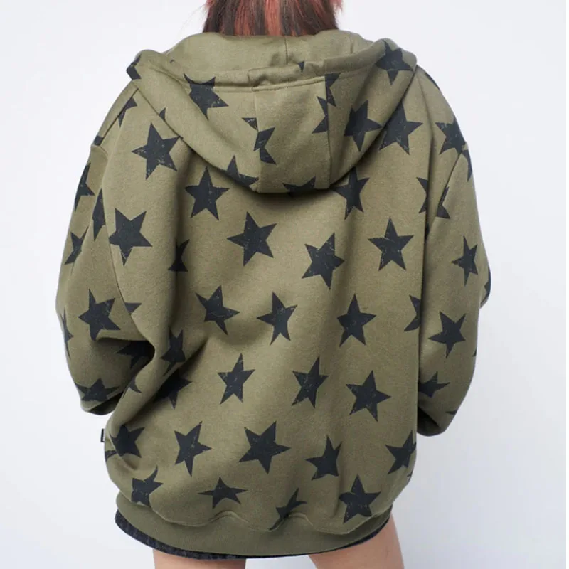 Com capuz de bolso com estampa estrela, jaqueta de rua coreana, harajuku retrô, hip-hop, moda gótica, casual, outono, Y2K