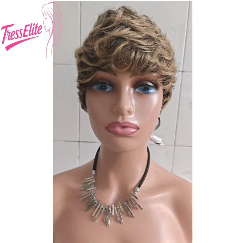 

Piano Color 4 Inch Little Elf Short Curly Humanl Hair Full Mechine Wig Humanl Hair Fluffy and Natural Brazilian Virgin Remy