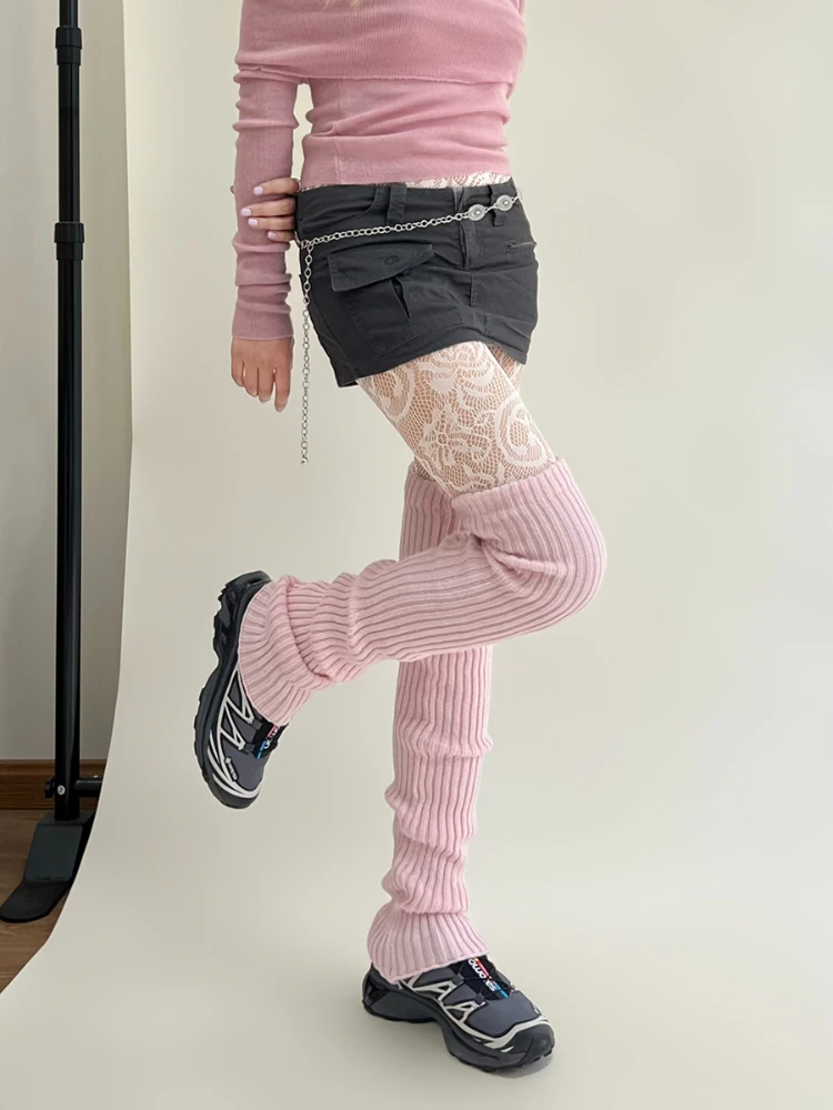 Tube Socks Women's Pure Color Knitted Cotton Overknee Long Simple Fashion All-Match Retro Pink Warm Thickened Autumn and Winter