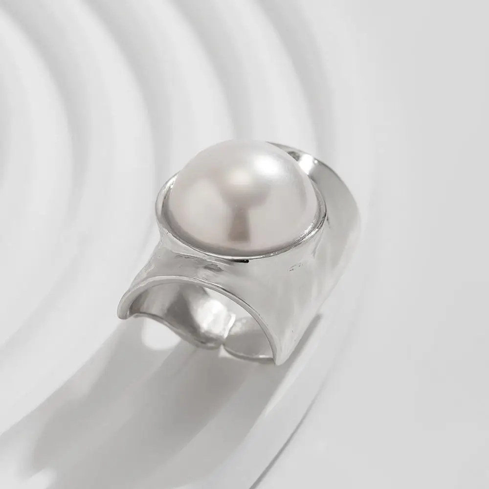 Mode Onregelmatige Wijd Open Ringen Imitatie Parel Metalen Vinger Ring Geometrische Verstelbare Ringen Sieraden Accessoires