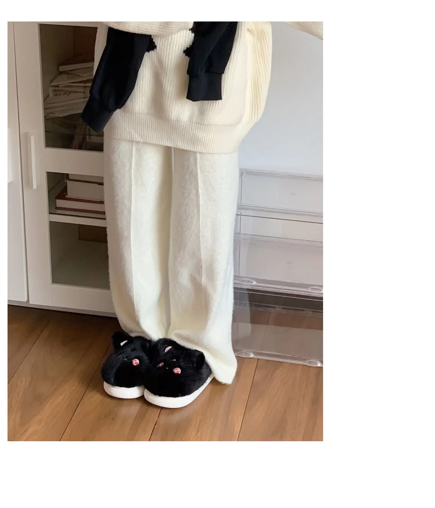 Sweet Cartoon Little Black-Cat pantofole in cotone House Slides pantofole in Memory Foam Scuff scarpe da camera da letto in peluche con fodera in pelliccia sintetica