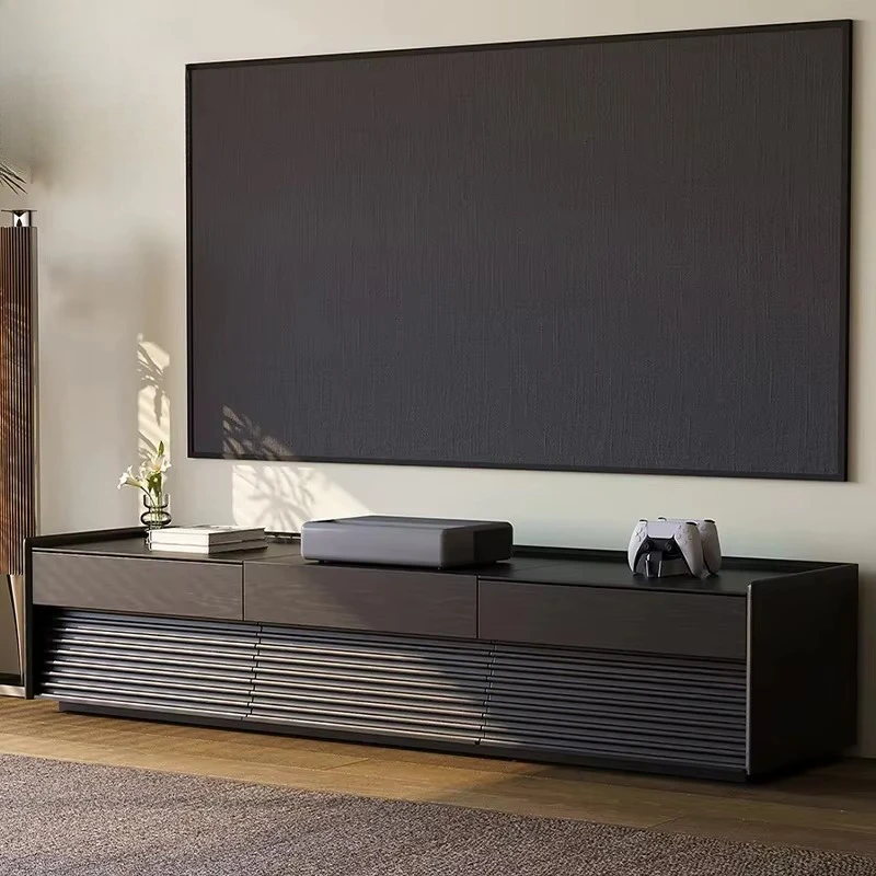 

#Contemporary Under TV Stand Sleek Black Finish Multi - Compartment Storage