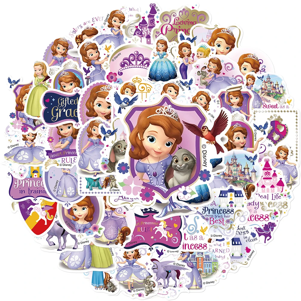 50 Stück Disney Cartoon Aufkleber Kawaii Prinzessin Sofia Anime Abziehbilder Graffiti Scrapbook Wasserflasche Niedliche Dekorationsaufkleber Spielzeug