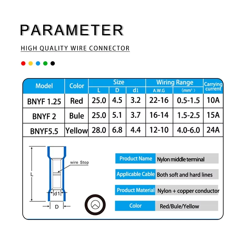 BNYF0.5 Conector a tope de nailon terminal pin de cobre Conector rápido