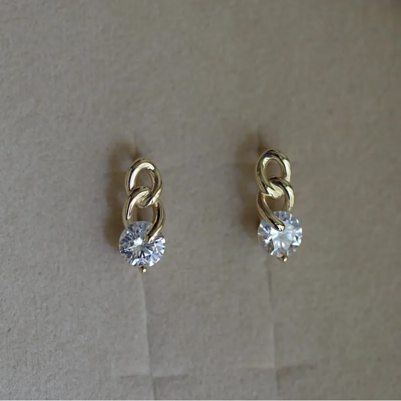 925 Sterling Silver Fashionable Chain Delicate Zircon Earrings for Women High Quality Simple Party Jewelry