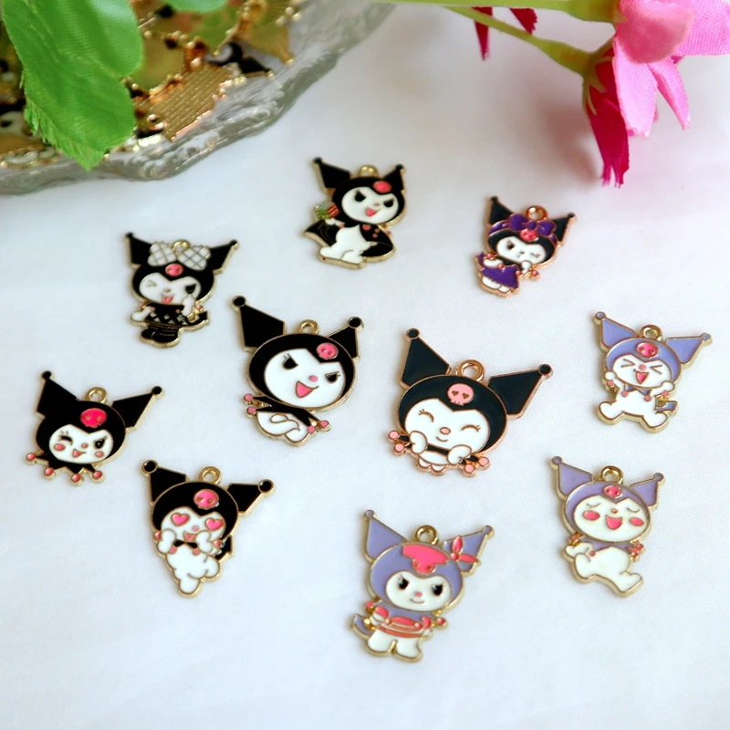 10PCS Cartoon Kawaii Sanrio Metal Pendant Anime Cute Vivid Alloy Charms DIY Necklace Bracelet Earrings Keychain Dangle Accessory