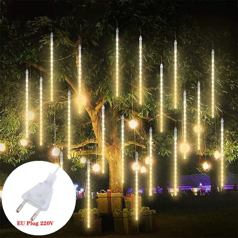 Meteor Shower Rain String Lights EU Plug LED Lights Street Christmas Decorations for Home Outdoor Wedding New Year