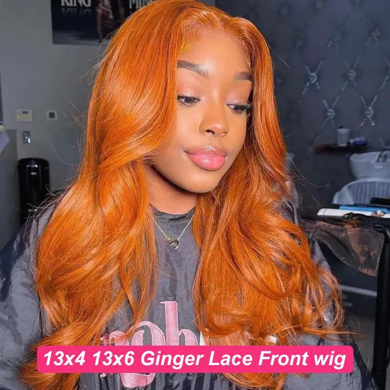 8 to 36 inch 13x4 Ginger Lace Front Wig Human Hair Body Wave 13X6 Hd Lace Frontal Wig Pre Plucked Orange Ginger Human Hair Wig