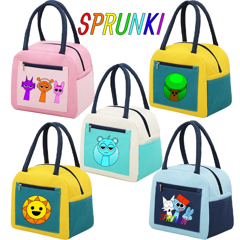 Bolsa de almuerzo Sprunki, bolsa térmica para niños, caja aislada impresa de alta capacidad, bolsa de mano portátil para Picnic escolar, regalos para mujeres