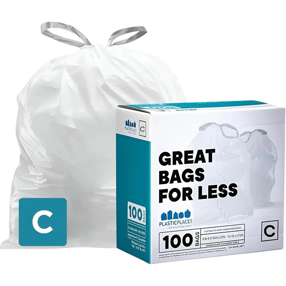 

100-Pack White Drawstring Trash Bags 2.6-3.2 Gallon, 14.75 x 20 Inches