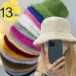 2023 Faux Fur Fluffy Bucket Hats Woman Men Autumn Outdoor Warm Soft Winter Hat Velvet Casual Fisherman Hat Fashion Panama Cap