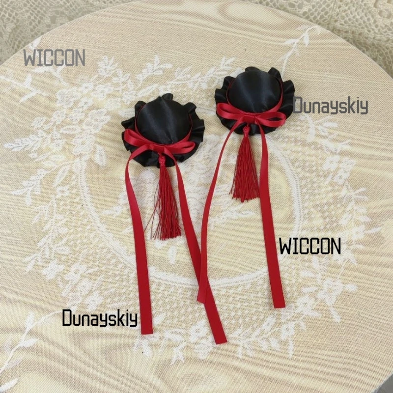 كعكة شعر لوليتا على الطراز الصيني كعكة مزدوجة كاواي مع ديكور زهور إكسسوار هاراجوكو بادي اللطيف هدية عيد الحب للهالوين