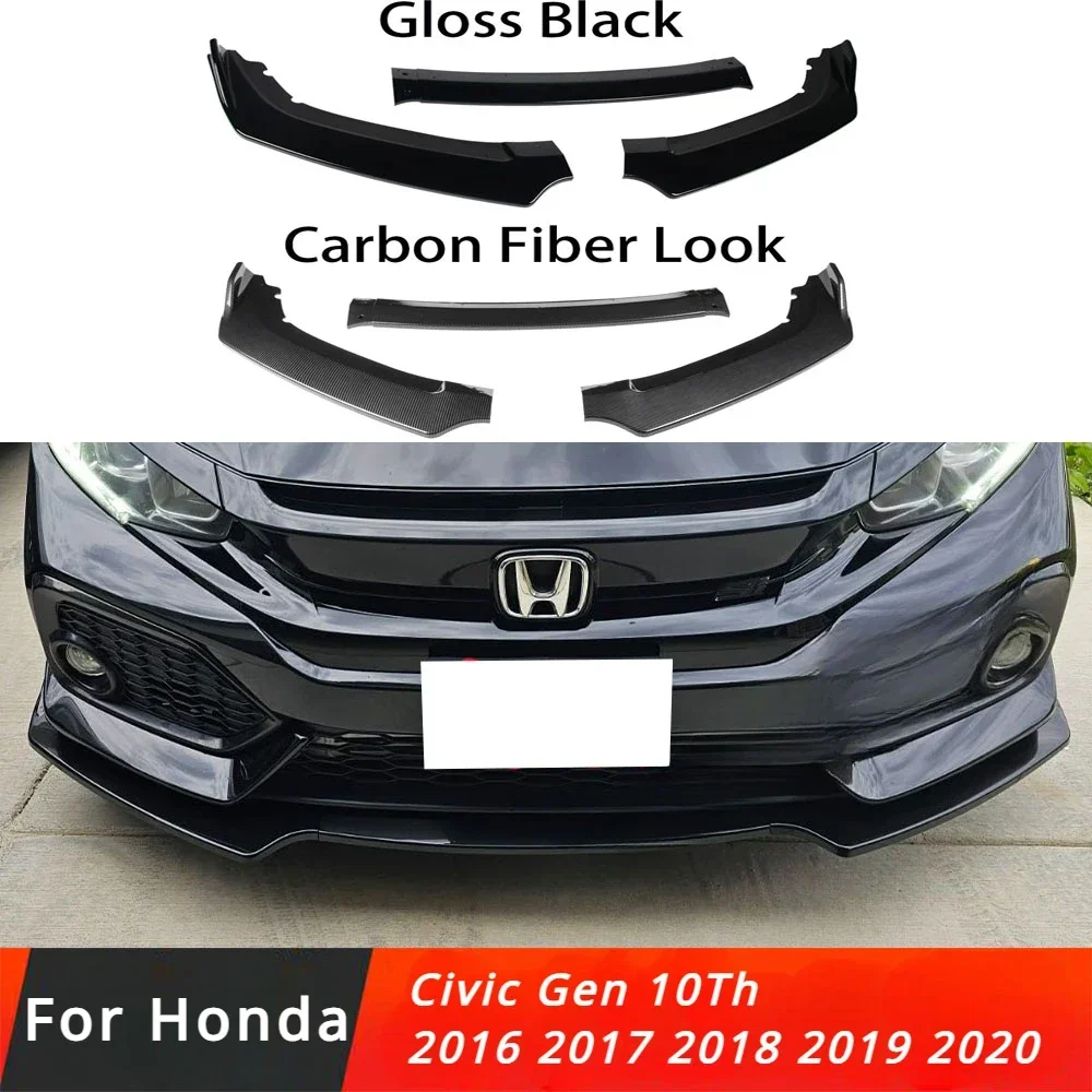 

Новинка! Для Honda Civic Gen 1, черный глянцевый сплиттер для переднего бампера автомобиля, диффузор для губ, комплект для защиты кузова спойлера 0Th 2016 2017 2018 2019 2020