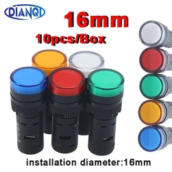 Indicateur de puissance LED pour montage sur panneau en plastique, 10 pièces/lot, diamètre 16mm, rouge, vert, jaune, bleu