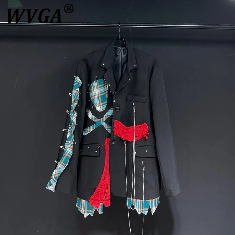

WVGA New Men's Blazer Spring Autumn Tide Elegant Design Fake Two Pieces Niche Chic Casual Long Sleeve Suit Jacket Ins Y2K W10823