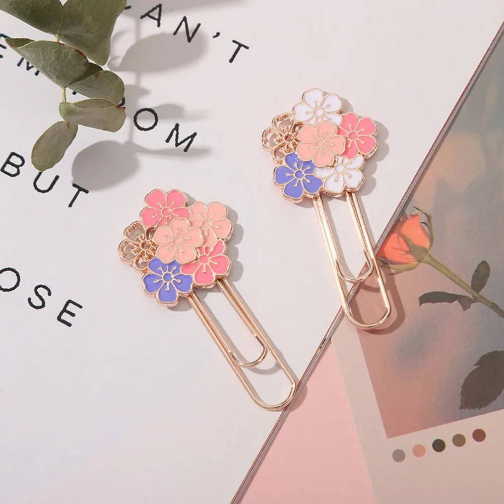 1pc pink Sakura Flowers Metal Bookmark Exquisite Cherry Blossom Paper Clip
