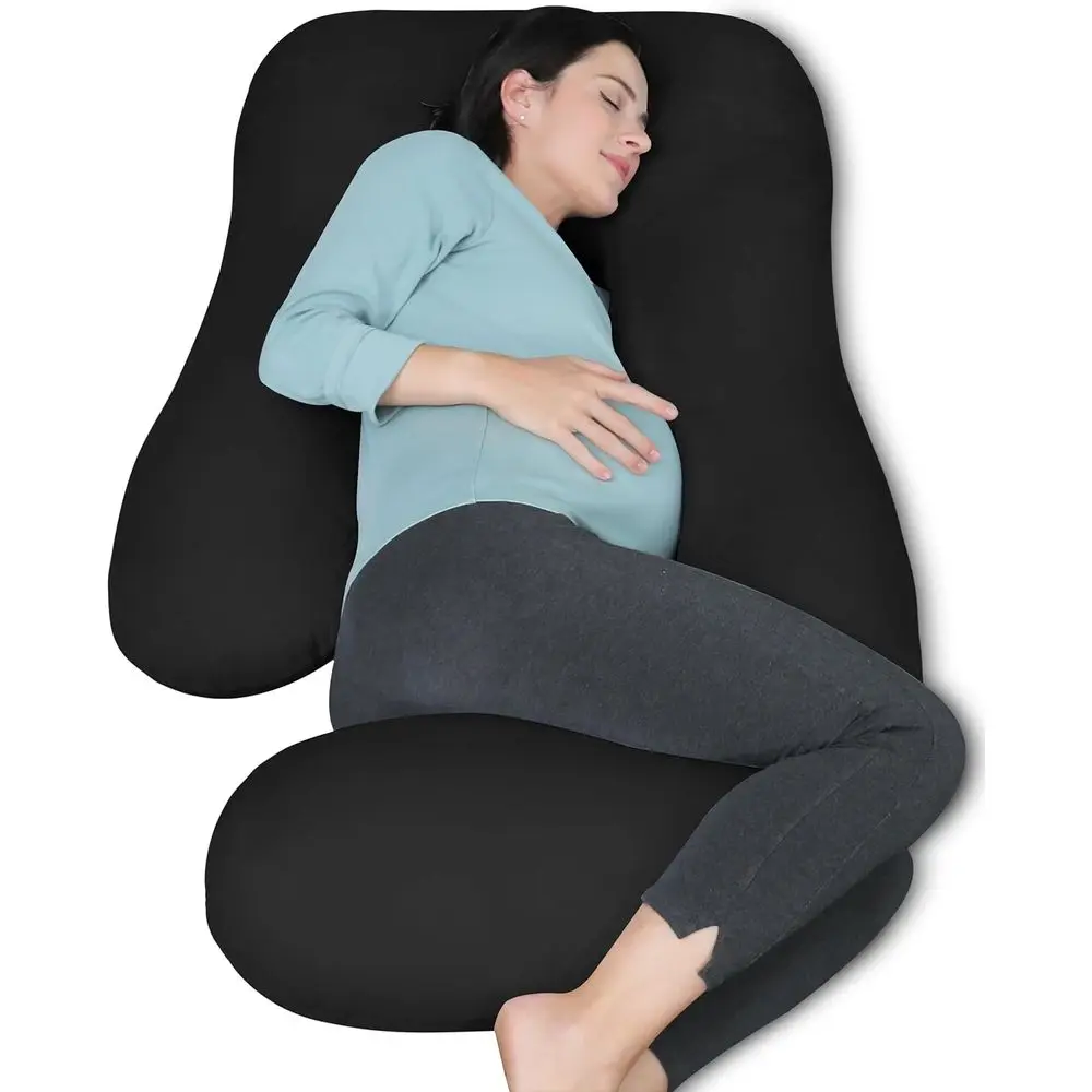 S-shaped Full Body Maternity Pillow with Removable Cover - Support for Back, Legs, Hips - 57 Inch for Women - Black