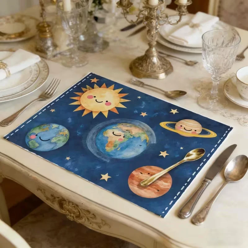 Cute Rainbow Star Placemats Cartoon Smiley Star Cloud Rectangular Table Mats for Breakfast Dinner Table